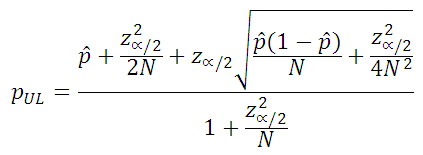 Equation to calculate binominal two-sided upper confidence interval